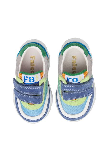 Baskets enfant en daim et tissu amantea 2 à scratch Bleu ciel-vert+Rose-vert 4 - vertbaudet enfant 