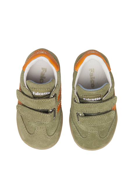 Baskets bébé en cuir et daim vimby à scratch Kaki-orange+Rose poudré-blanc 4 - vertbaudet enfant 