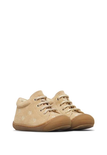Chaussures premiers pas bébé fille en daim cocoon, broderies cœurs Rose-violet+Sable-platine 7 - vertbaudet enfant 