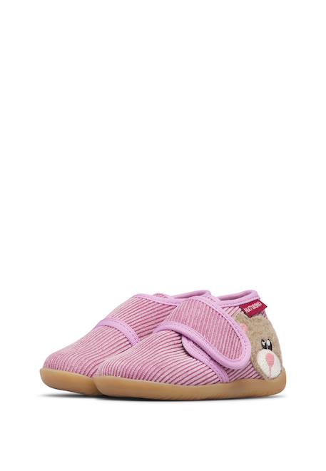 Chaussons enfant en tissu carillon, avec patch ours Céleste-beige+Rose-beige 10 - vertbaudet enfant 