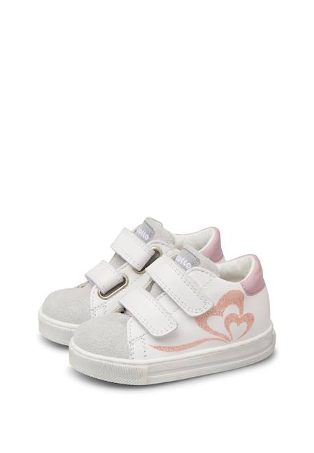 Baskets bébé fille en cuir et daim yelai à scratch Blanc-argenté+Blanc-platine 5 - vertbaudet enfant 