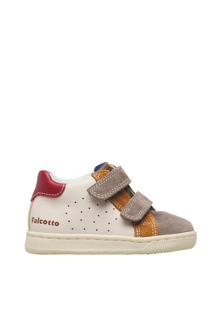 Baskets bébé en cuir et daim kiner à scratch Blanc crème-rose poudré+Blanc-bleu clair-vert+Gris-rouge 11 - vertbaudet enfant 