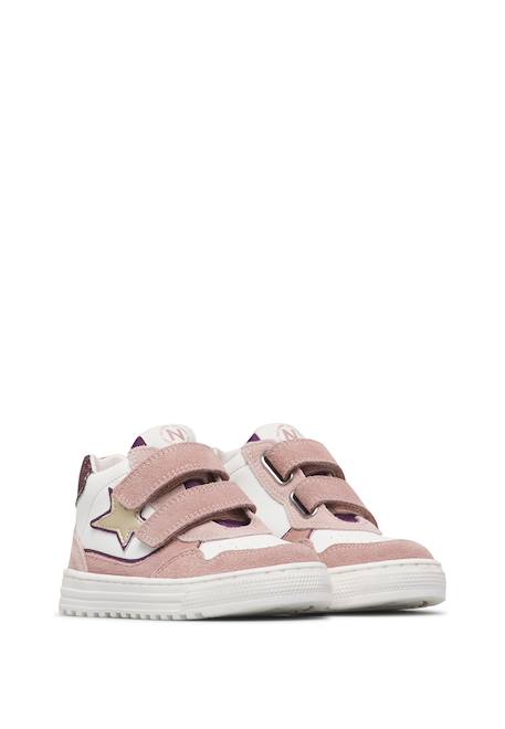 Baskets montantes enfant en cuir et daim hess high 3 à scratch Blanc-beige-rose poudré+Blanc-rose-rose poudré+Kaki-blanc-brun+Marine-bleu 7 - vertbaudet enfant 