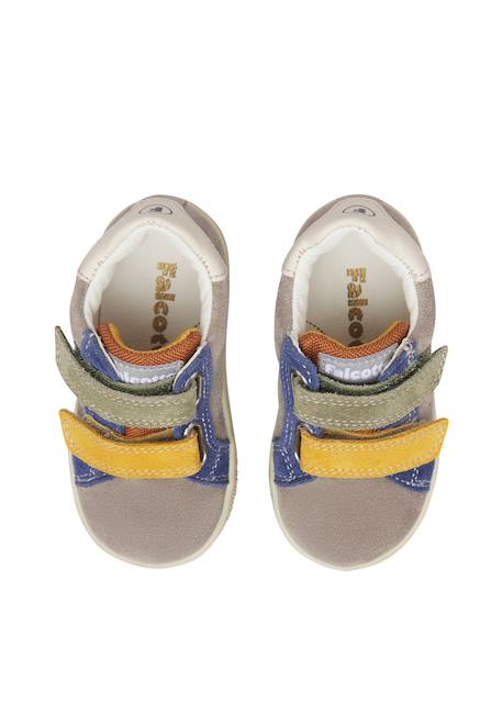 Baskets bébé garçon en cuir et daim kiner à scratch Gris-bleu-vert 4 - vertbaudet enfant 