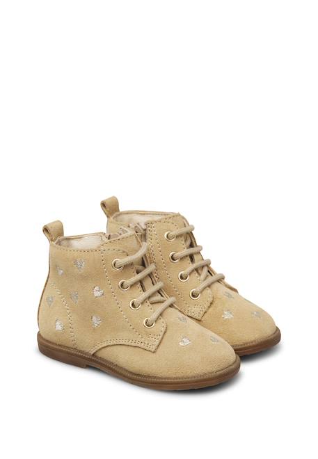Bottines bébé fille en daim robin new à zip, broderies cœurs Beige-marron+Rose-marron 2 - vertbaudet enfant 