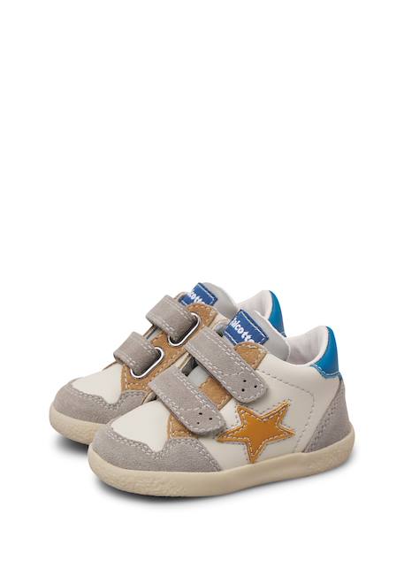 Baskets montantes garçon en cuir et daim alnoite high 2 à scratch Blanc-bleu+Gris-citrouille+Vert-bleu ciel 10 - vertbaudet enfant 