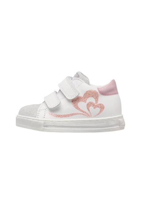 Baskets bébé fille en cuir et daim yelai à scratch Blanc-argenté+Blanc-platine 3 - vertbaudet enfant 
