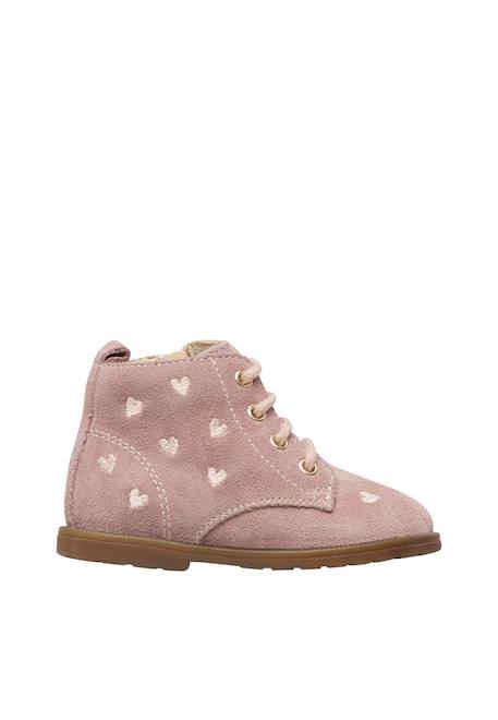 Bottines bébé fille en daim robin new à zip, broderies cœurs Beige-marron+Rose-marron 6 - vertbaudet enfant 
