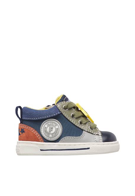 Baskets bébé garçon en simili cuir et tissu shin à zip Blanc-bleu clair+Marine-kaki 6 - vertbaudet enfant 