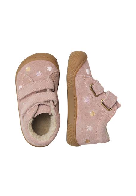 Chaussures barefoot fille en daim amur à scratch, broderies champignons Rose-rose clair 4 - vertbaudet enfant 