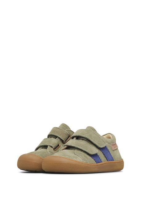 Chaussures barefoot garçon en daim bisy à scratch Vert olive-bleu 5 - vertbaudet enfant 