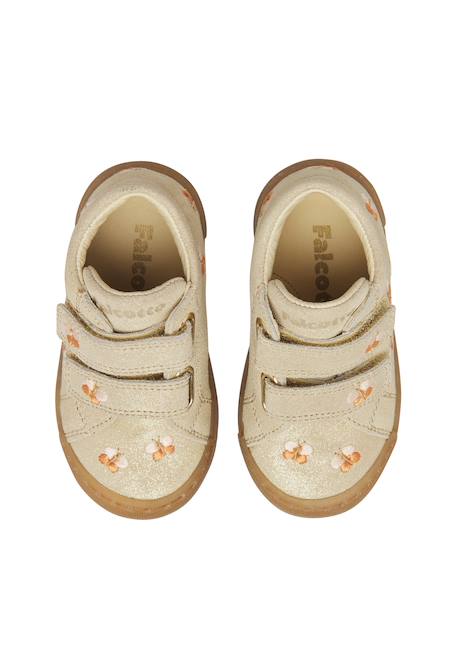 Baskets bébé fille en daim snopes à scratch, broderies papillons Platine-marron 4 - vertbaudet enfant 