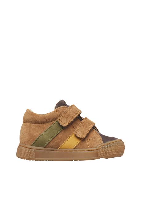 Baskets bébé garçon en cuir et daim gazer à scratch Marron-anthracite+Marron-vert 1 - vertbaudet enfant 