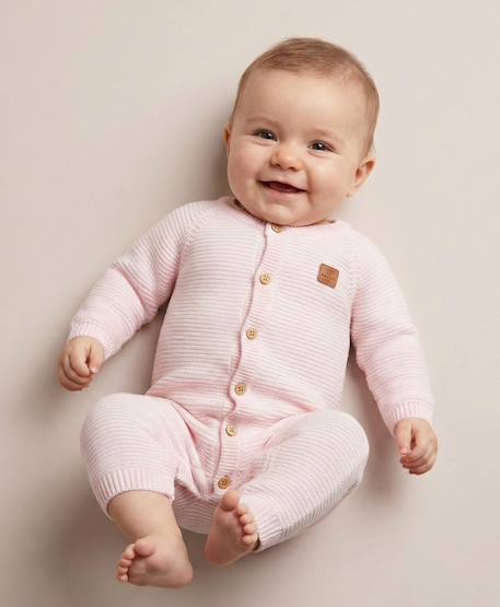 Combinaison 100% coton bébé fille Raye rose 1 - vertbaudet enfant 