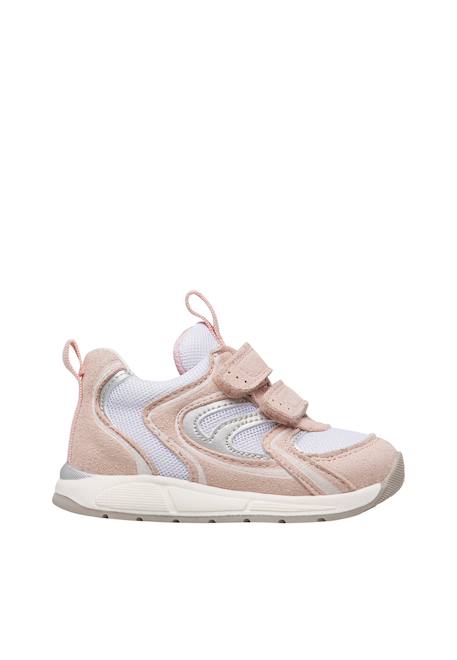 Baskets bébé fille en simili cuir et tissu sulko à scratch Argent-rose 1 - vertbaudet enfant 
