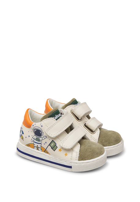 Baskets bébé garçon en cuir et daim jalip à scratch Blanc-gris+Blanc-vert 7 - vertbaudet enfant 