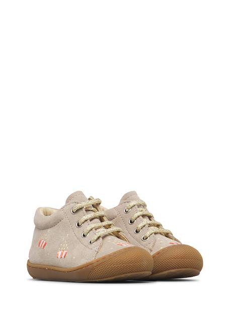 Chaussures premiers pas bébé fille en daim cocoon, broderies pop-corn Beige-platine 2 - vertbaudet enfant 