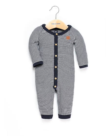 Combinaison 100% coton bébé Fond naturel raye indigo 3 - vertbaudet enfant 