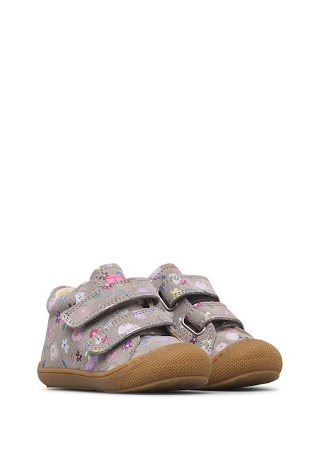 Chaussures premiers pas bébé fille en daim cocoon à scratch Gris foncé-marron+Rose-marron 2 - vertbaudet enfant 