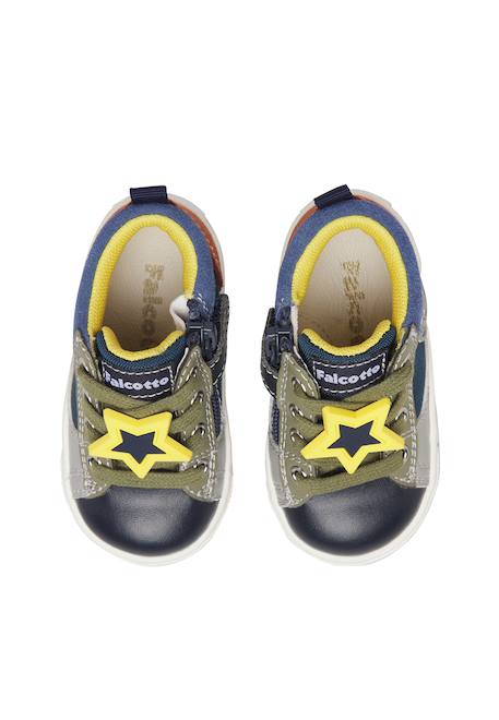 Baskets bébé garçon en simili cuir et tissu shin à zip Blanc-bleu clair+Marine-kaki 9 - vertbaudet enfant 