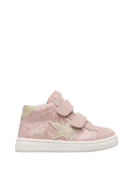 Baskets montantes bébé fille en cuir et tissu pinn high à scratch Rose poudré-platine 1 - vertbaudet enfant 
