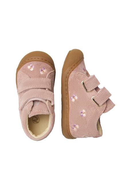 Chaussures premiers pas bébé fille en daim cocoon à scratch, broderies papillons Rose-marron 4 - vertbaudet enfant 