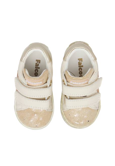 Baskets bébé fille en cuir et daim sasha à scratch Blanc-platine 4 - vertbaudet enfant 
