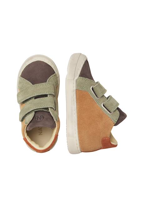 Baskets bébé garçon en daim lovan à lacets et scratch Marron-gris-vert olive 4 - vertbaudet enfant 