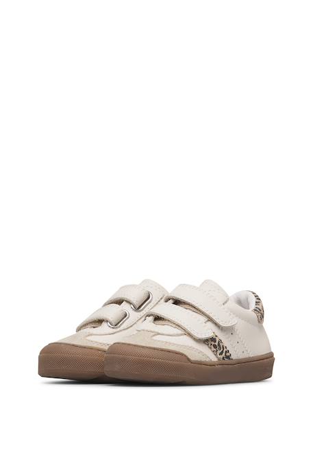 Baskets fille en cuir et daim riby à scratch Blanc-beige-marron 5 - vertbaudet enfant 