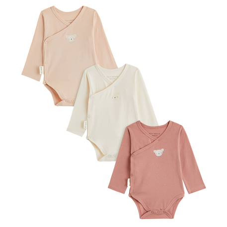 Lot de 3 bodies bébé manches longues ouverture croisée Rose 2 - vertbaudet enfant 