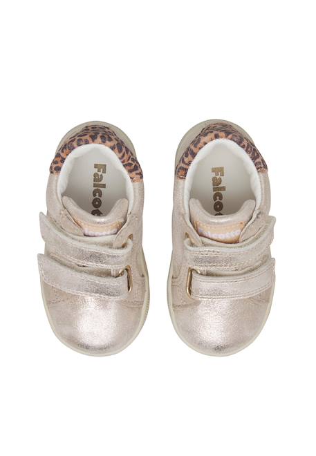 Baskets bébé fille en cuir et daim kiner à scratch Platine-beige 4 - vertbaudet enfant 