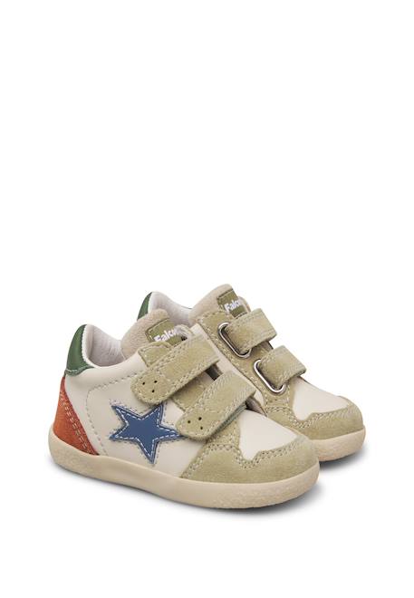 Baskets montantes garçon en cuir et daim alnoite high 2 à scratch Blanc-bleu+Gris-citrouille+Vert-bleu ciel 12 - vertbaudet enfant 