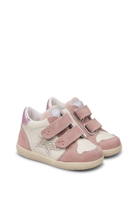 Baskets montantes fille en cuir et daim alnoite high 2 à scratch Rose-platine 2 - vertbaudet enfant 