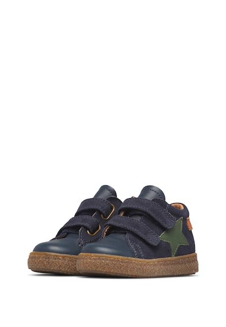 Baskets enfant en cuir et daim albus star à scratch Bleu-vert+Marron-marine 5 - vertbaudet enfant 