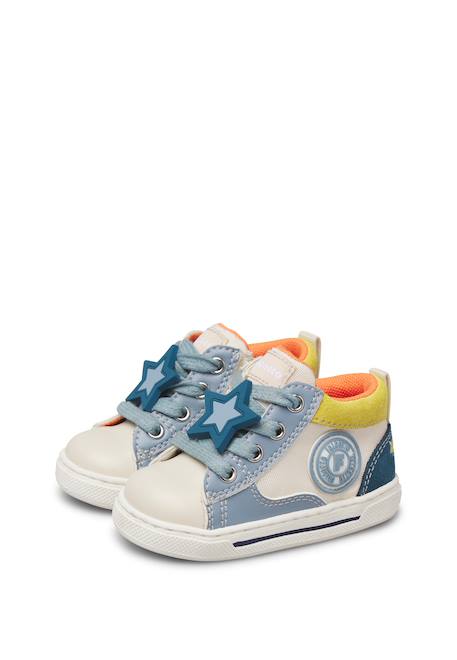 Baskets bébé garçon en simili cuir et tissu shin à zip Blanc-bleu clair+Marine-kaki 5 - vertbaudet enfant 