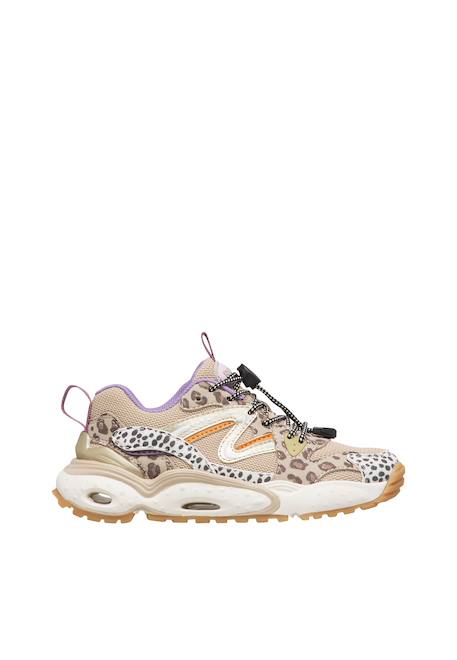 Baskets fille en simili cuir et tissu flyner Blanc-noir-beige 1 - vertbaudet enfant 