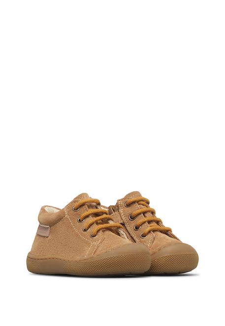 Chaussures premiers pas barefoot bébé garçon en daim amur à zip Marron-jaune ocre 2 - vertbaudet enfant 