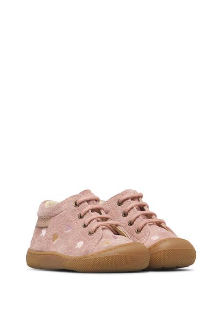 Chaussures premiers pas barefoot bébé fille en daim amur, broderies champignons Rose-rose clair 2 - vertbaudet enfant 