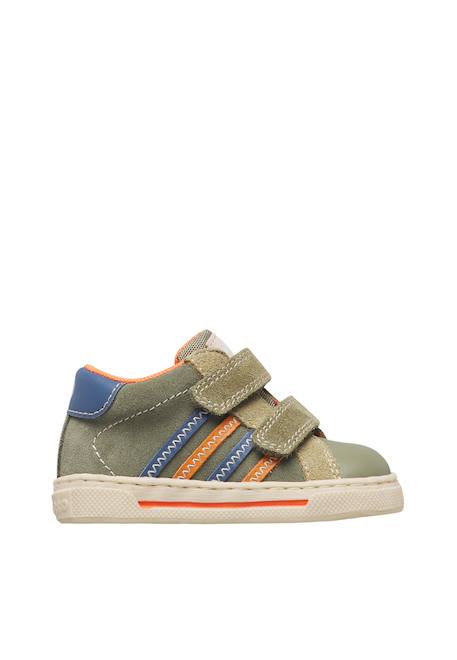 Baskets bébé garçon en cuir et daim truby à scratch Vert-orange 1 - vertbaudet enfant 