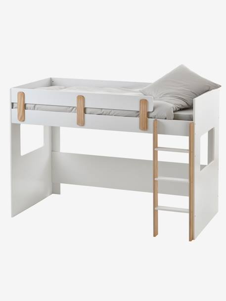 Lit mezzanine mi-hauteur enfant LIGNE EVEREST blanc/bois+kaki+Rose 1 - vertbaudet enfant 