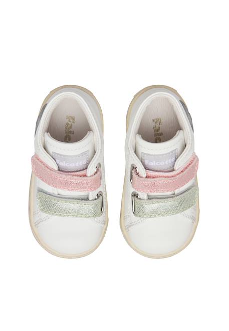 Baskets fille en cuir et tissu michael 3 Blanc-sauge 4 - vertbaudet enfant 