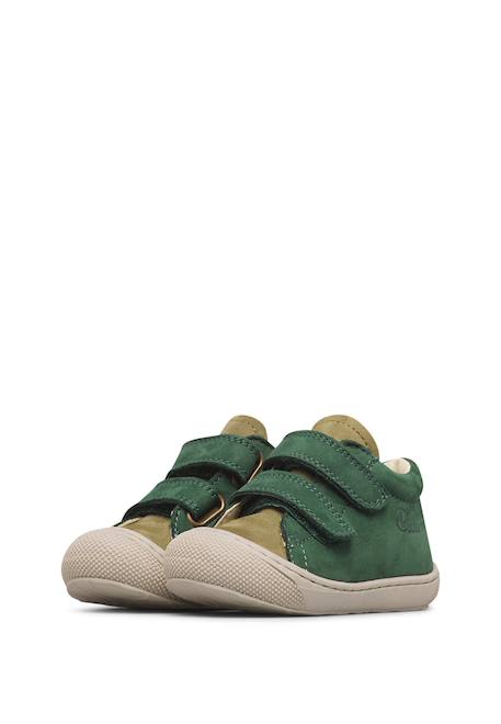 Chaussures premiers pas bébé garçon en cuir cocoon à scratch Marron-sable+Vert-kaki 10 - vertbaudet enfant 