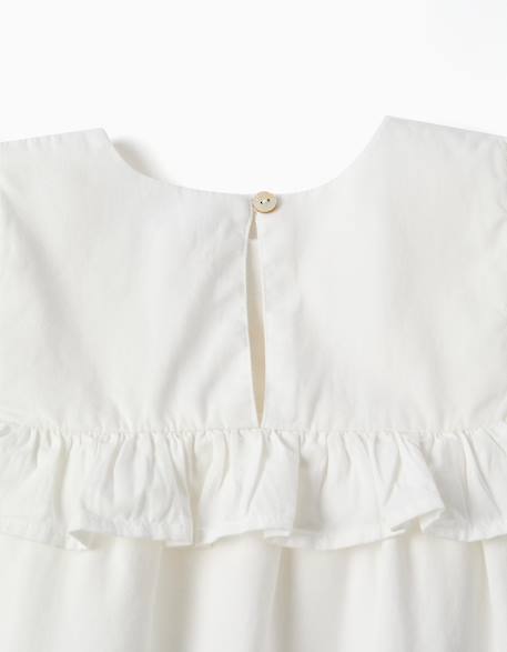 Blouse en coton à manches longues avec volants et broderie Blanc 4 - vertbaudet enfant 