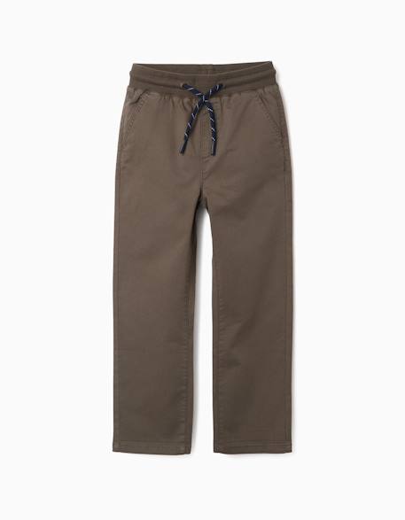 Pantalon en sergé à coupe droite avec cordon de serrage Bleu foncé+Vert foncé 4 - vertbaudet enfant 