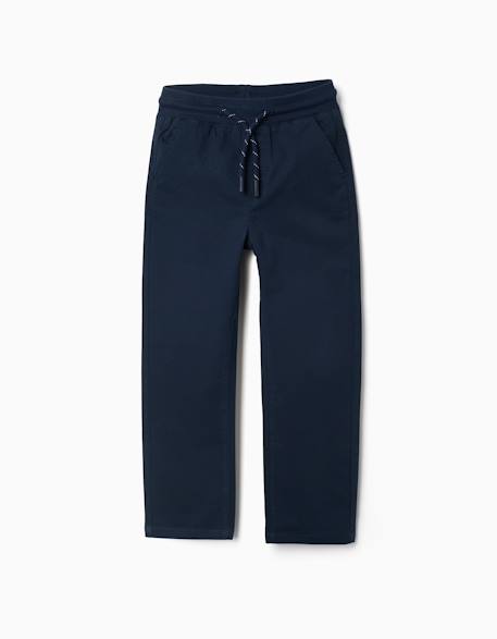 Pantalon en sergé à coupe droite avec cordon de serrage Bleu foncé+Vert foncé 1 - vertbaudet enfant 