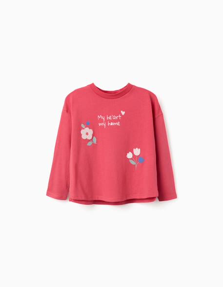 T-shirt en coton à manches longues avec imprimé fleurs Rouge 1 - vertbaudet enfant 