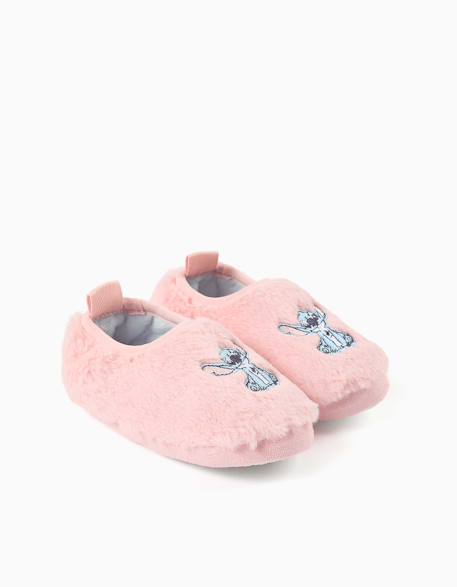 Chaussons en peluche avec broderie stitch Rose clair 1 - vertbaudet enfant 