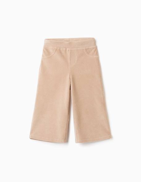 Pantalon à jambe large en velours côtelé avec taille élastique Beige clair 1 - vertbaudet enfant 