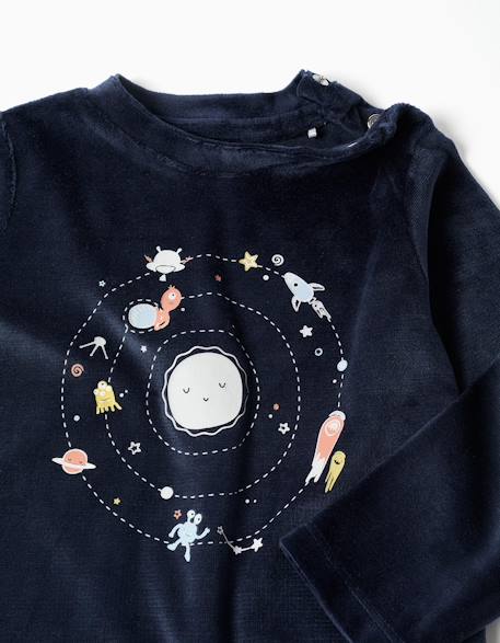 Pyjama en velours avec imprimé espace qui brille dans le noir Bleu foncé 3 - vertbaudet enfant 