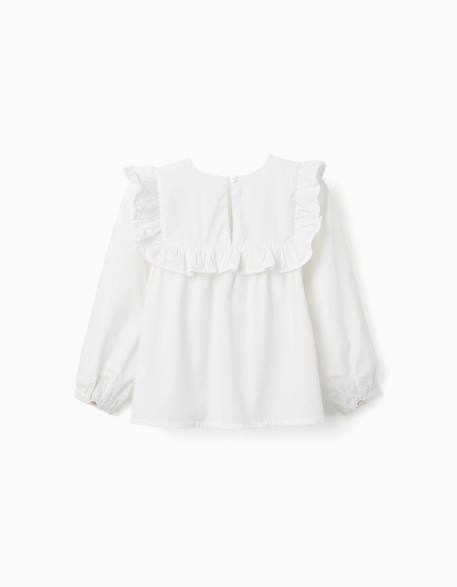 Blouse en coton à manches longues avec volants et broderie Blanc 2 - vertbaudet enfant 